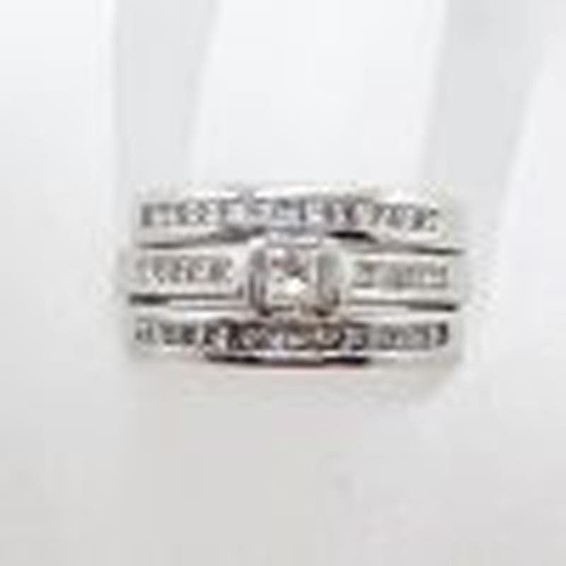 18ct White Gold Princess Cut / Square Cut Diamond Ring Set - Engagement Ring, Wedding Ring and Eternity Ring
