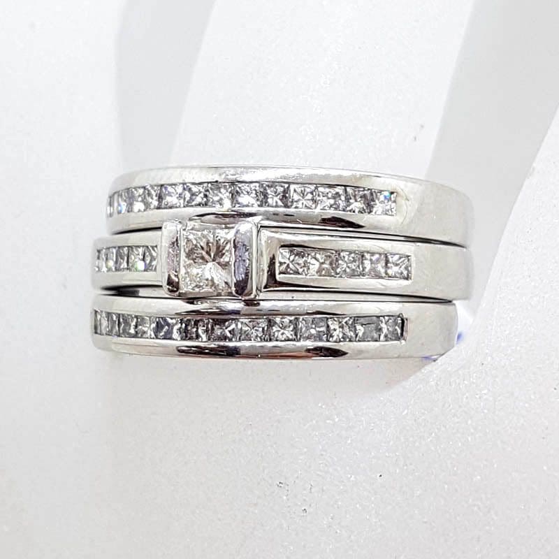20210525_214233 18ct White Gold Princess Cut / Square Cut Diamond Ring Set - Engagement Ring, Wedding Ring and Eternity Ring