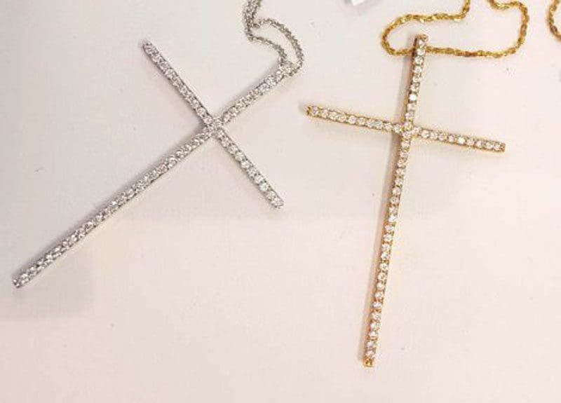 9ct Yellow Gold and White Gold Large Cubic Zirconia Cross Pendant on Gold Chain - Sold Separately