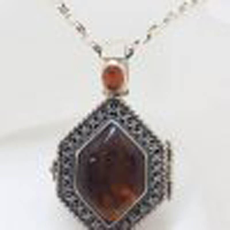 Exquisite Sterling Silver Amber Icon – Handpainted by Polish Artist under a Magnifying Glass - on Beautiful Long Sterling Silver Chain