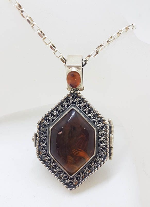 Exquisite Sterling Silver Amber Icon – Handpainted by Polish Artist under a Magnifying Glass - on Beautiful Long Sterling Silver Chain