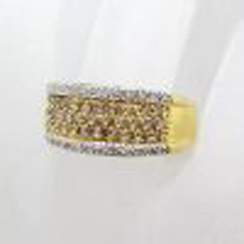 18ct Yellow Gold Wide Chocolate and Clear Diamond Band Ring