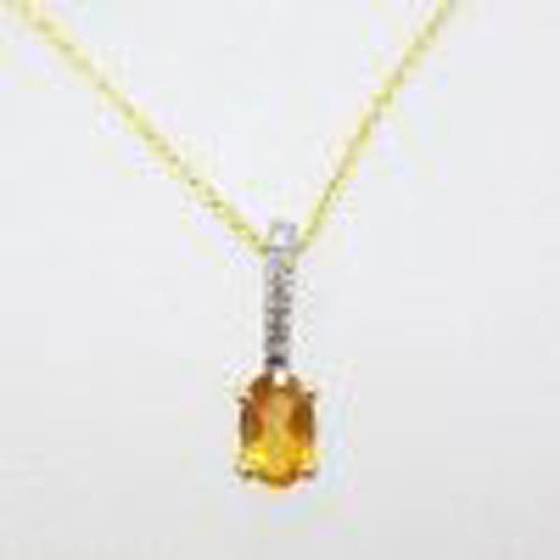 18ct Yellow Gold Oval Yellow Citrine with Diamonds Dainty Pendant on Gold Chain