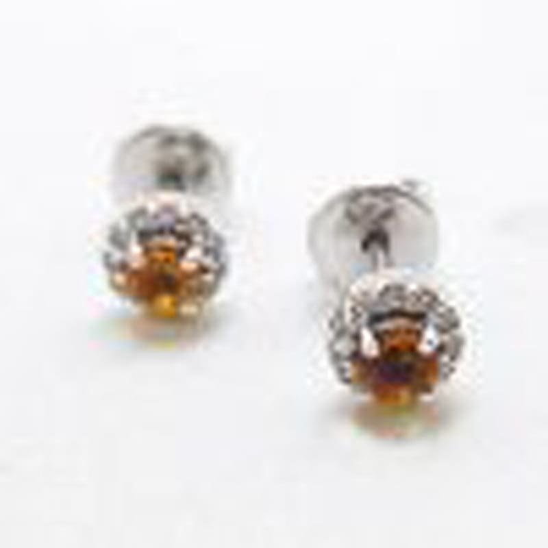 18ct White Gold Round Yellow Citrine Surrounded by Diamonds Cluster Stud Earrings