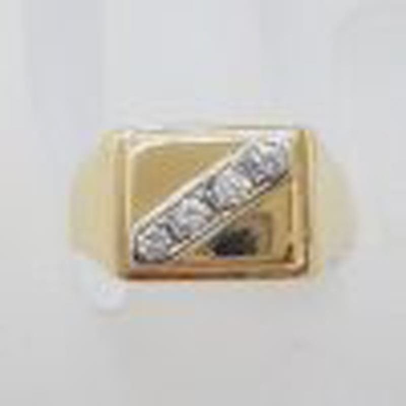 9ct Yellow Gold Large Rectangular Signet Ring set with Four Diamond Ring - Gents Ring / Ladies Ring - Antique / Vintage