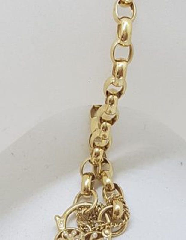 9ct Yellow Gold Belcher Link Bracelet with Heart Padlock with Leaf Motif / Tree of Life and Diamonds