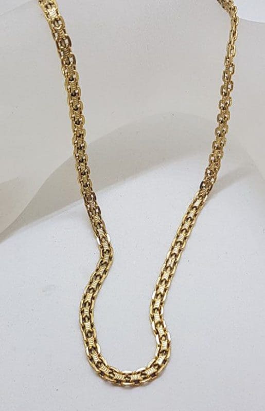 9ct Yellow Gold Thick Unusual Flat Link Necklace / Chain