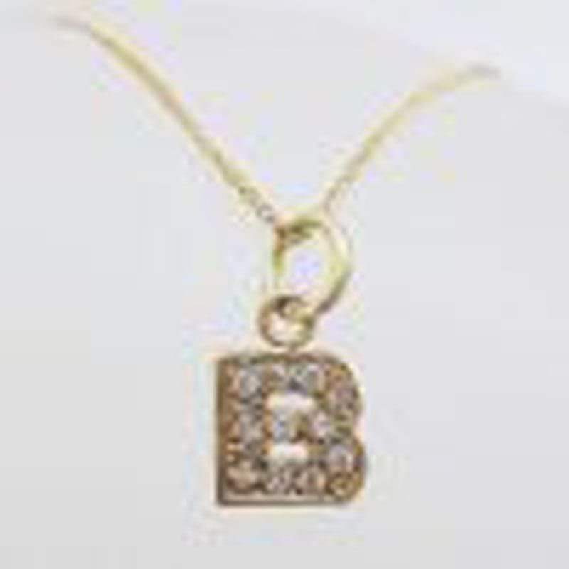 9ct Yellow Gold Diamond Encrusted Initial B Pendant on Gold Chain