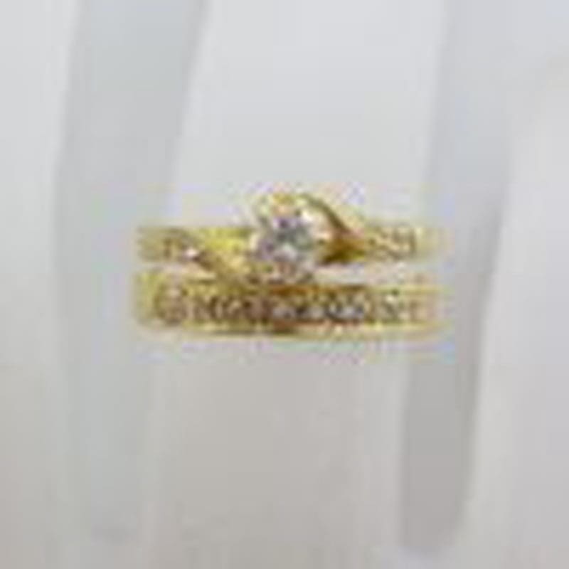 18ct Yellow Gold Twist Design Diamond Engagement Ring and Wedding Ring Set