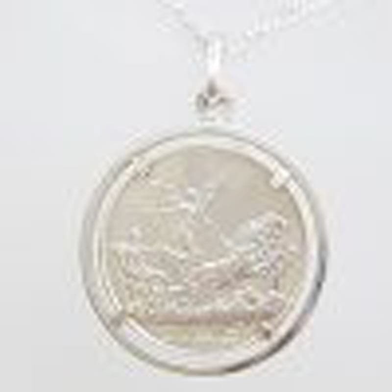 Sterling Silver Coin / Medallion Size Horoscope / Star Sign Pendant on Silver Chain - Vintage - One Side has Star Sign the other a man driving a two-horse chariot with a winged woman above - Aurora, Victory, or Psyche. Available in Various Starsigns