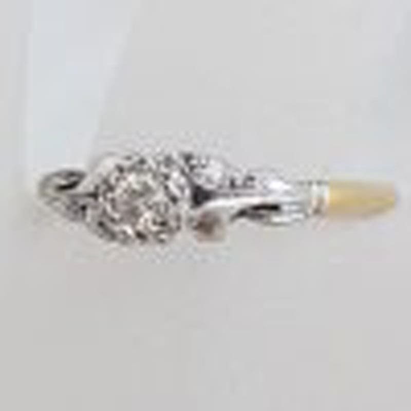 18ct Yellow Gold and White Gold Ornate Design Solitaire Engagement Ring / Dress Ring - Antique / Vintage