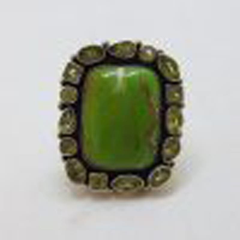 Sterling Silver Large Green Copper Turquoise Surrounded by Peridot Ring