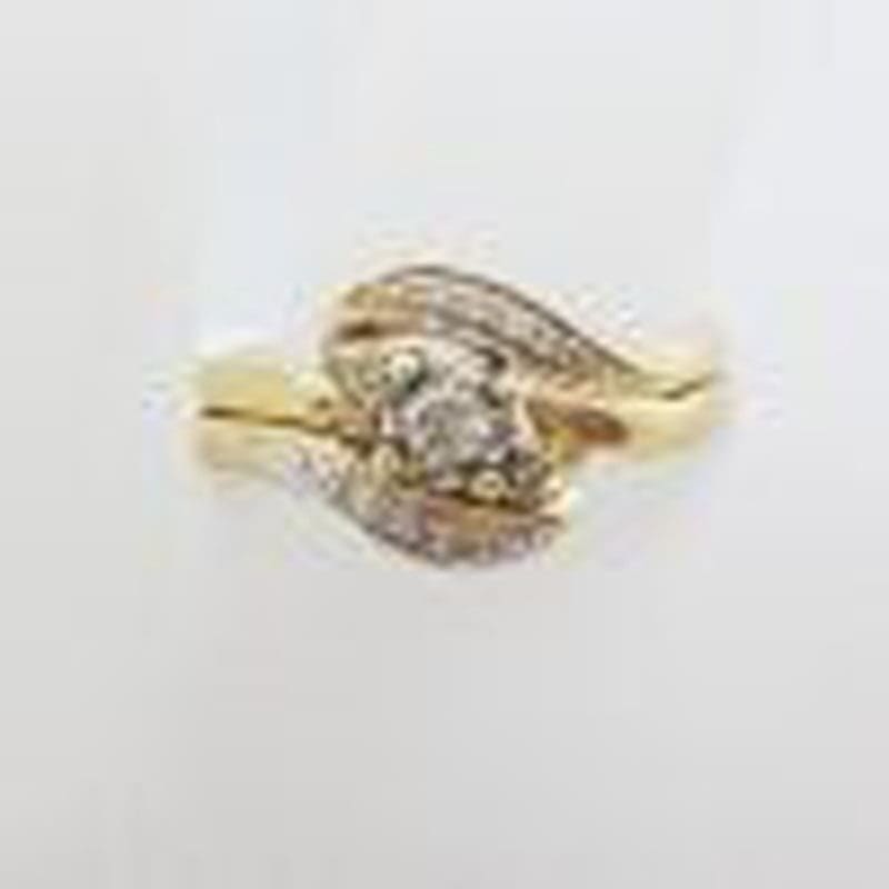 9ct Yellow Gold Diamond Twist Design Engagement Ring with Matching Wedding Ring Set