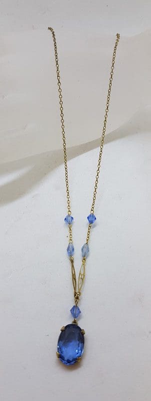 20210528_211817 Plated Blue Paste Ornate Necklace / Chain - Vintage Costume Jewellery