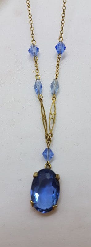 20210528_211903 Plated Blue Paste Ornate Necklace / Chain - Vintage Costume Jewellery