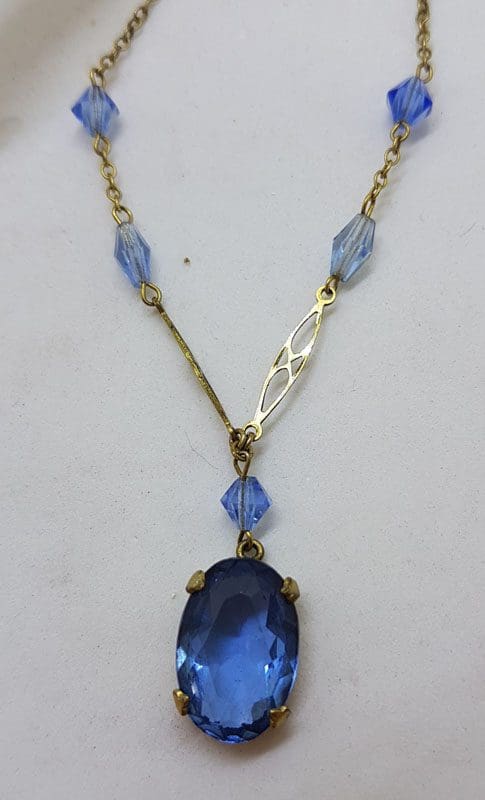 20210528_211924 Plated Blue Paste Ornate Necklace / Chain - Vintage Costume Jewellery