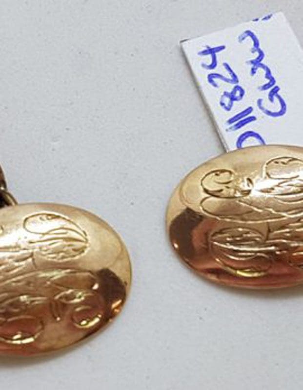9ct Rose Gold Oval Monogrammed Engraved Cufflinks - Antique / Vintage