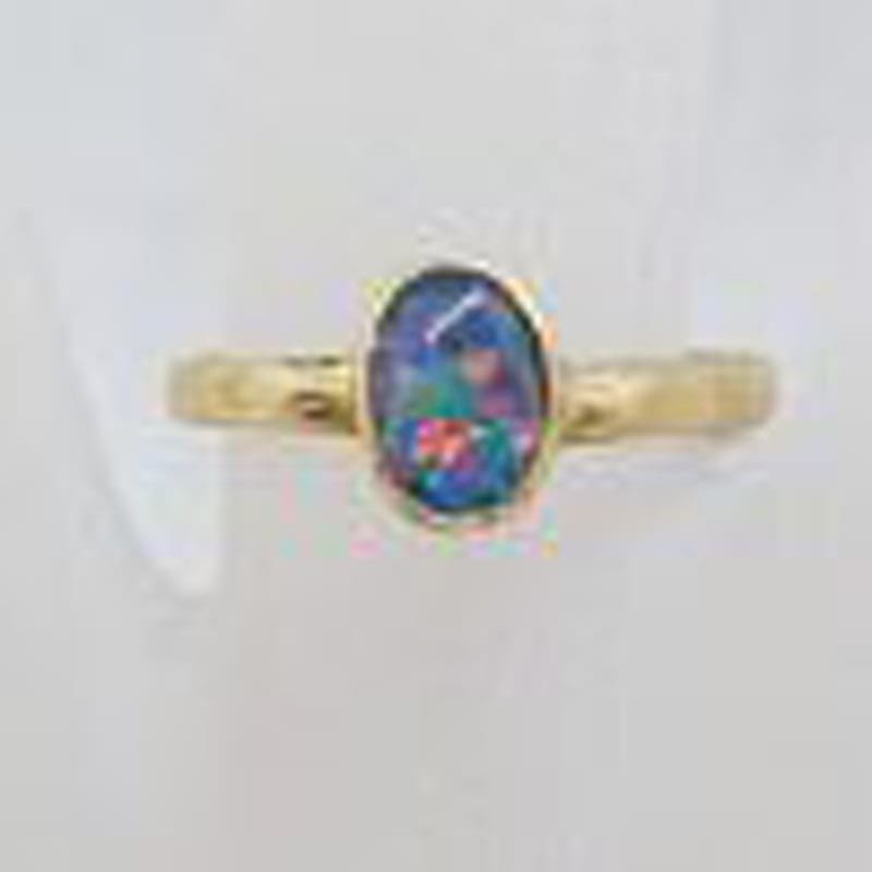9ct Yellow Gold Oval Opal Triplet Ring - Antique / Vintage