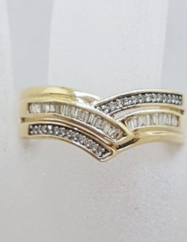 9ct Yellow Gold Wide Diamond Wishbone Shape Ring