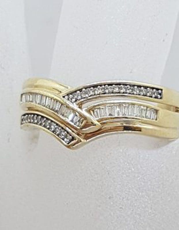 9ct Yellow Gold Wide Diamond Wishbone Shape Ring