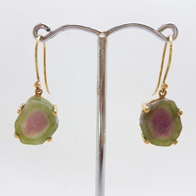 9ct Yellow Gold Watermelon Tourmaline Drop Earrings