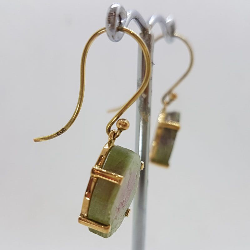 9ct Yellow Gold Watermelon Tourmaline Drop Earrings