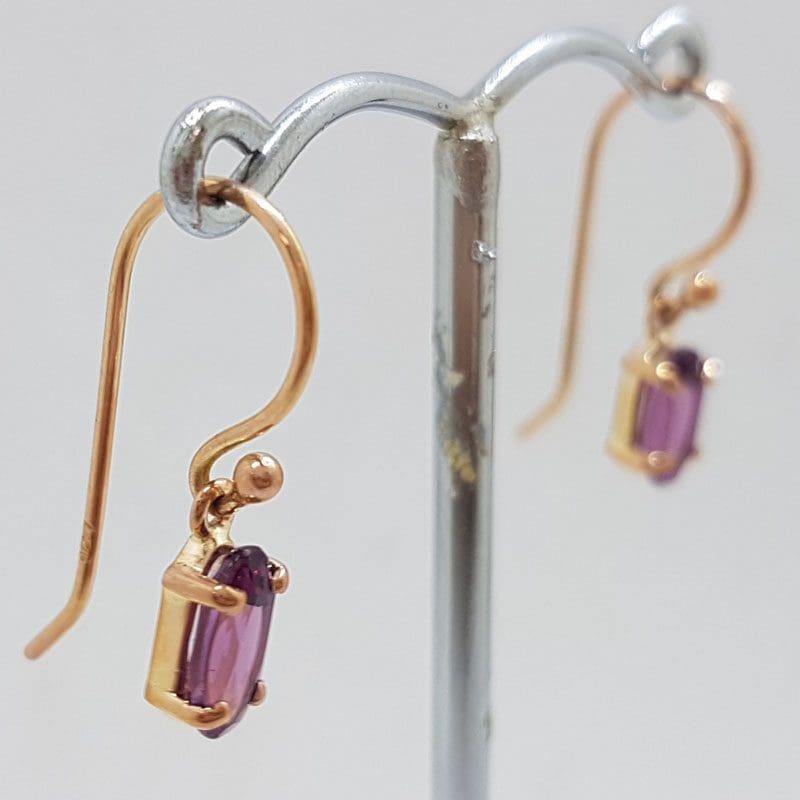 9ct Rose Gold Oval Claw Set Rhodolite Garnet Drop Earrings
