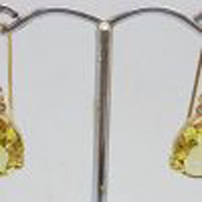 9ct Yellow Gold Teardrop / Pear Shape Lemon Citrine Drop Earrings - Lemon Quartz