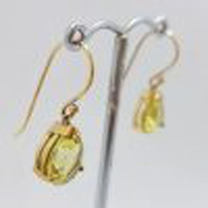 9ct Yellow Gold Teardrop / Pear Shape Lemon Citrine Drop Earrings - Lemon Quartz