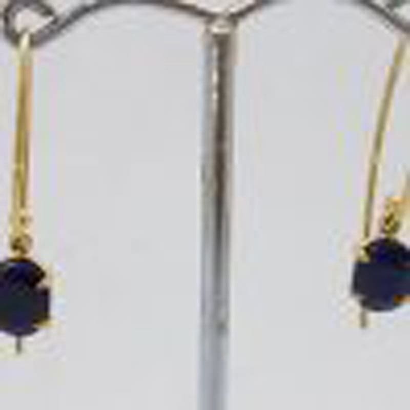 9ct Yellow Gold Oval Natural Sapphire Long Drop Earrings