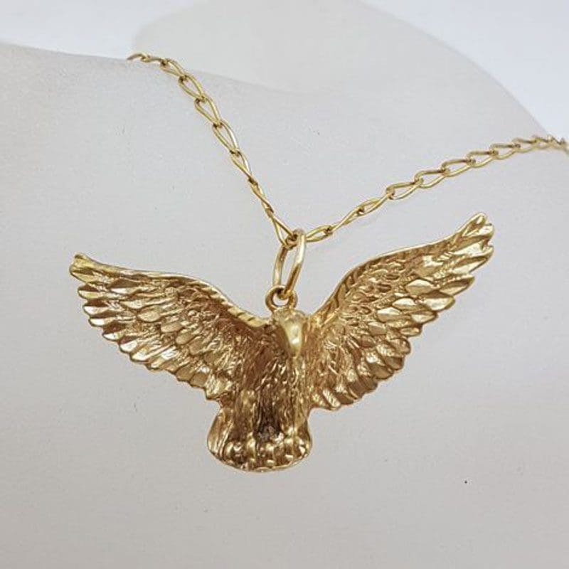 9ct Yellow Gold Soaring Eagle Pendant on Gold Chain - Harley Davidson Style