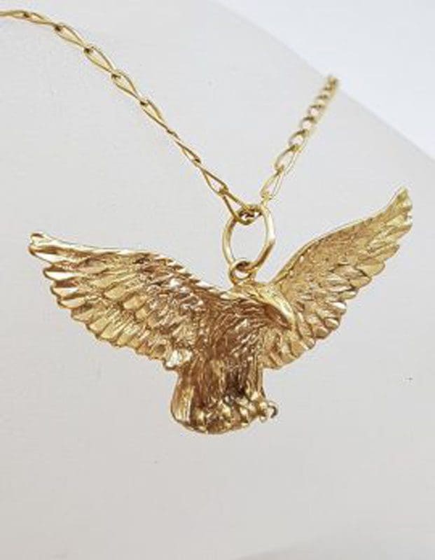 9ct Yellow Gold Soaring Eagle Pendant on Gold Chain - Harley Davidson Style