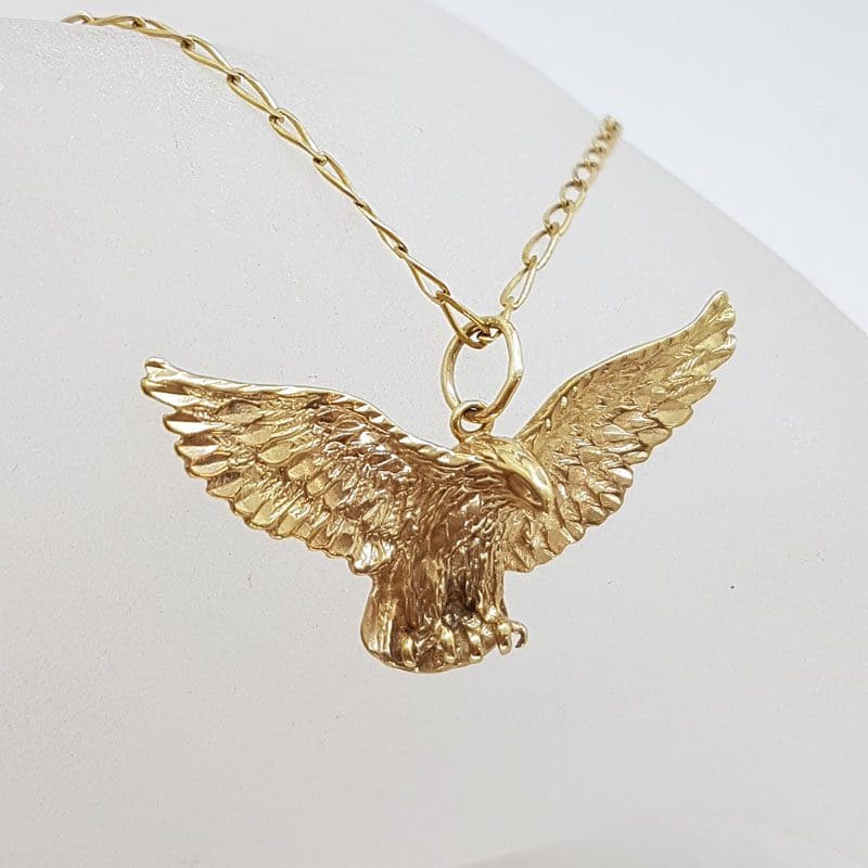 9ct Yellow Gold Soaring Eagle Pendant on Gold Chain - Harley Davidson Style