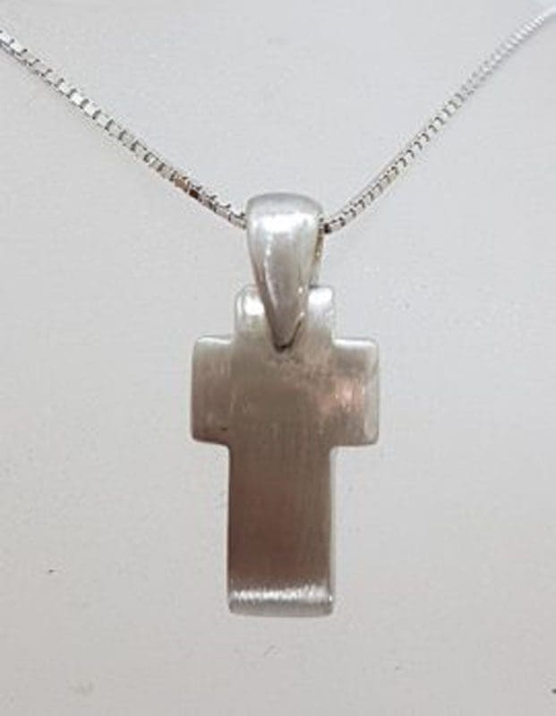 9ct White Gold Thick Cross Pendant on Gold Chain
