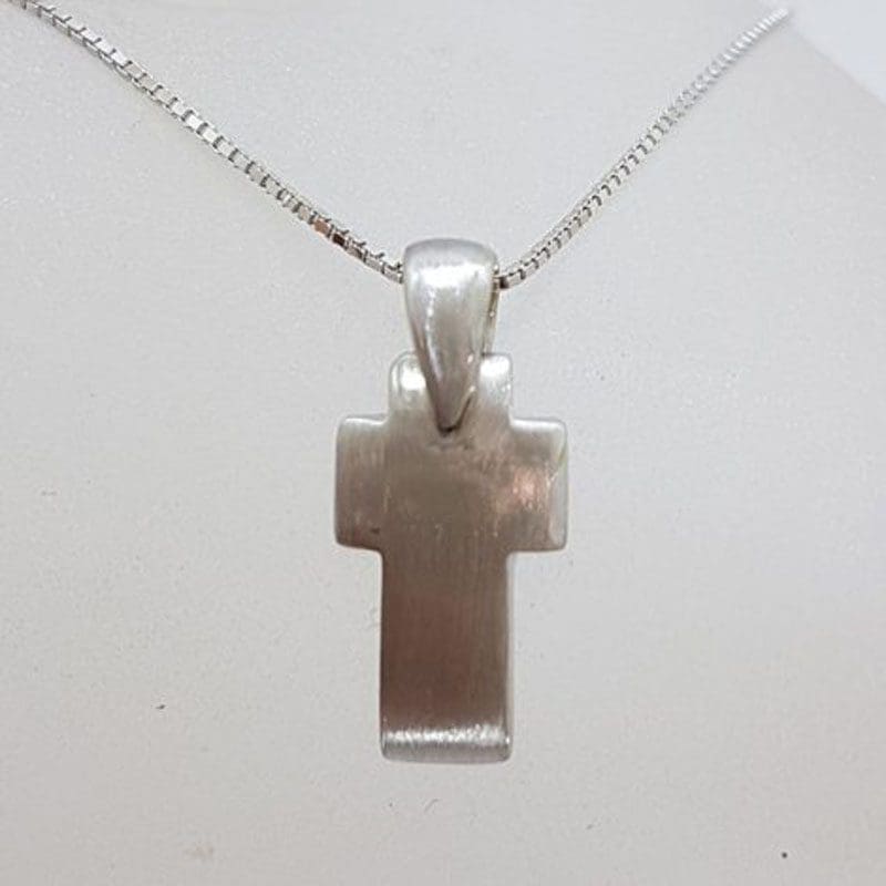 9ct White Gold Thick Cross Pendant on Gold Chain