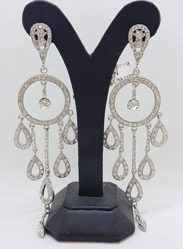 Plated with Swarovski Crystal Shimmer and Glitz Long Chandelier Drop Earrings - Wedding / Debutante / Special Occasion