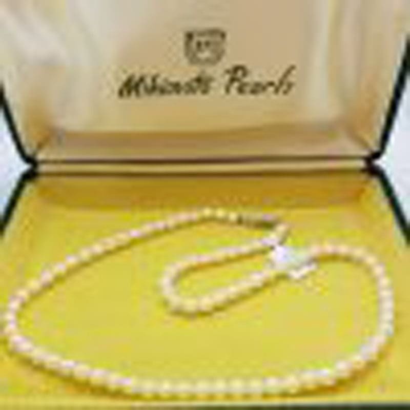 Sterling Silver Mikimoto Pearl Strand Necklace / Chain - Antique / Vintage