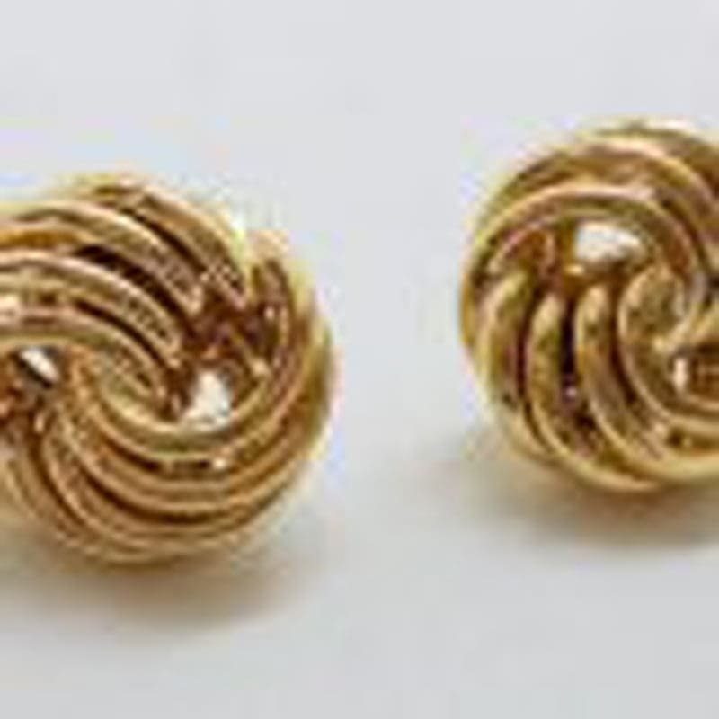 9ct Yellow Gold Large Round Twist / Knot Style Studs / Earrings