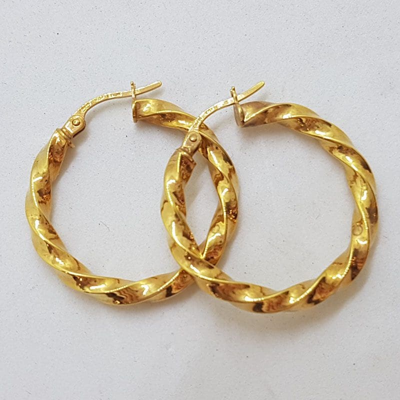 *SOLD* 9ct Yellow Gold Twist Patterned Hoop Earrings
