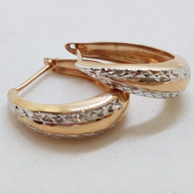 9ct Rose Gold and White Gold - Two Tone - Patterned Hoop Earrings