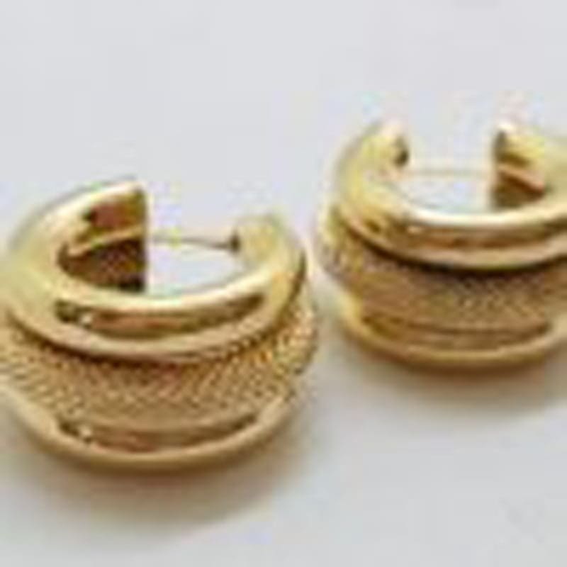 9ct Yellow Gold Patterned and Plain Wide Hoop Earrings