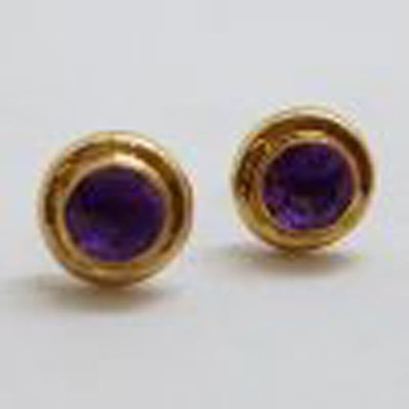 9ct Yellow Gold Round Amethyst Stud Earrings