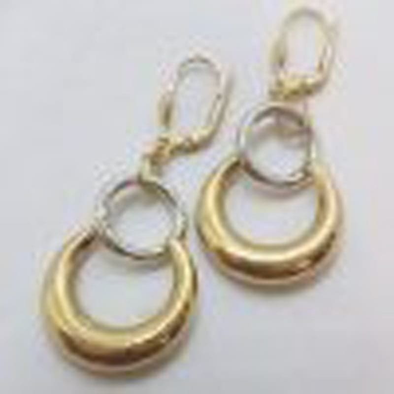 9ct Yellow Gold and White Gold - Two Tone - Circles Drop Earrings