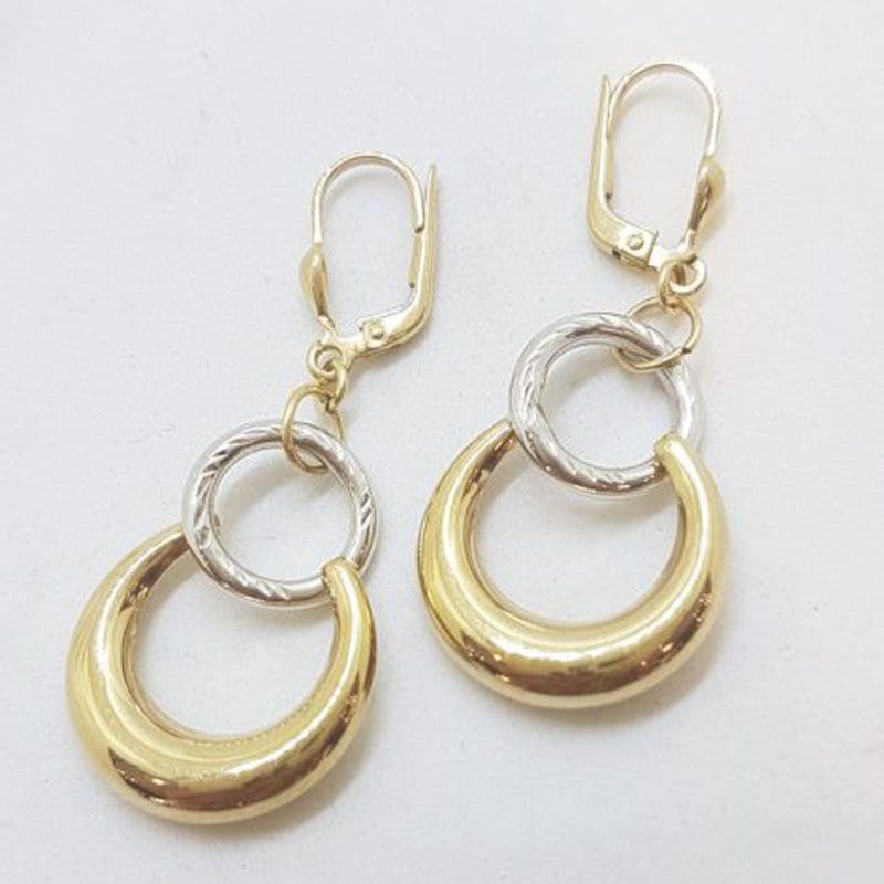 9ct Yellow Gold and White Gold - Two Tone - Circles Drop Earrings