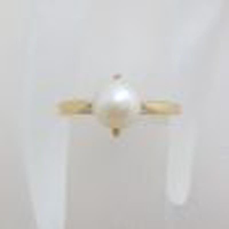 9ct Yellow Gold Solitaire Pearl Ring - Antique / Vintage