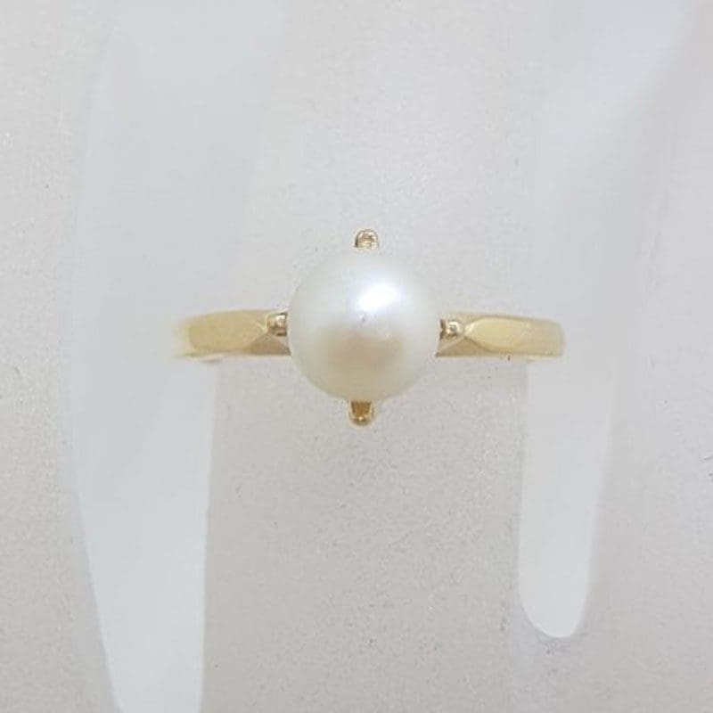 9ct Yellow Gold Solitaire Pearl Ring - Antique / Vintage