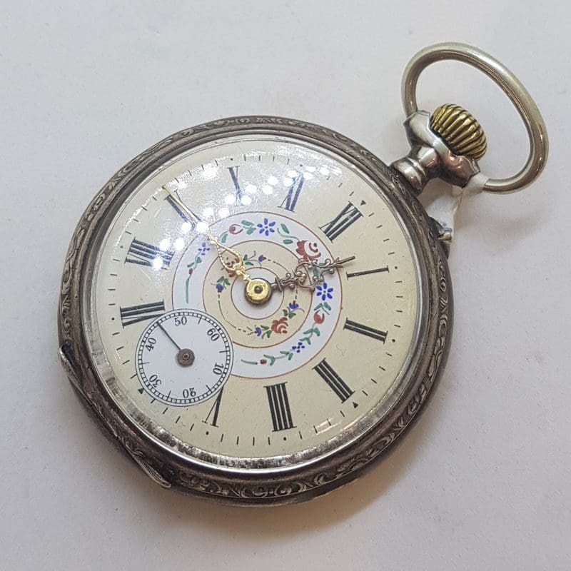 20210530_165210 Sterling Silver Beautiful Ornate Fob Watch / Pocket Watch with Floral Motif - Antique / Vintage