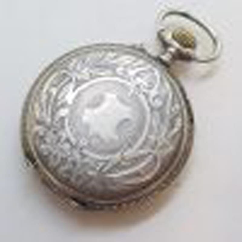 Sterling Silver Beautiful Ornate Fob Watch / Pocket Watch with Floral Motif - Antique / Vintage