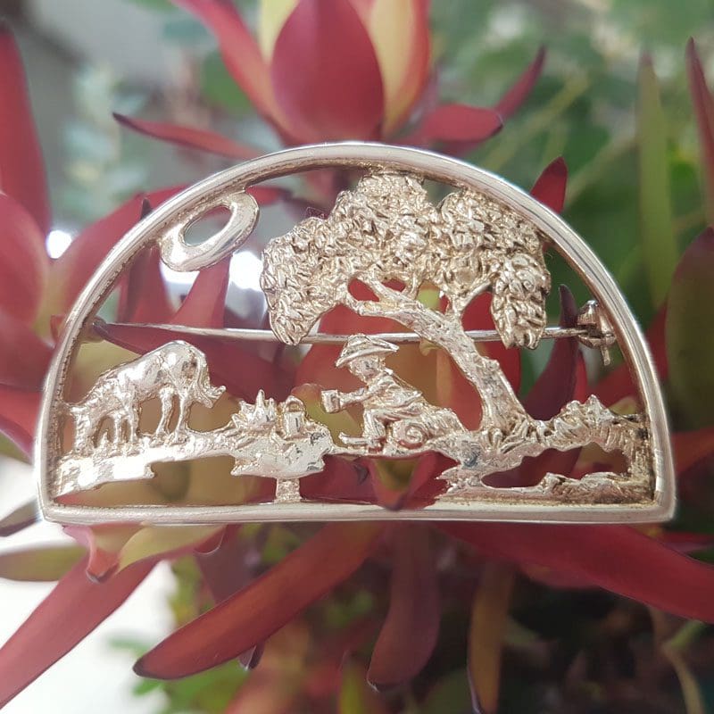 Sterling Silver Large Australian Outback / Waltzing Matilda Scene Brooch - Australiana