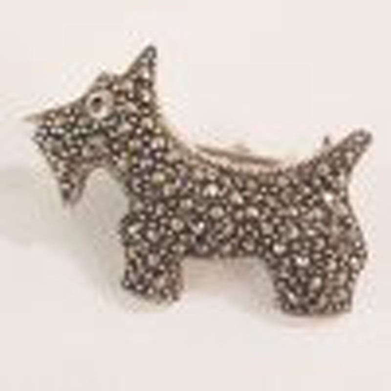 Sterling Silver Marcasite with a Garnet Eye Scottie Terrier / Dog Brooch
